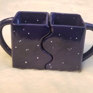 2 Blue White Dots Ceramic Puzzle Mugs